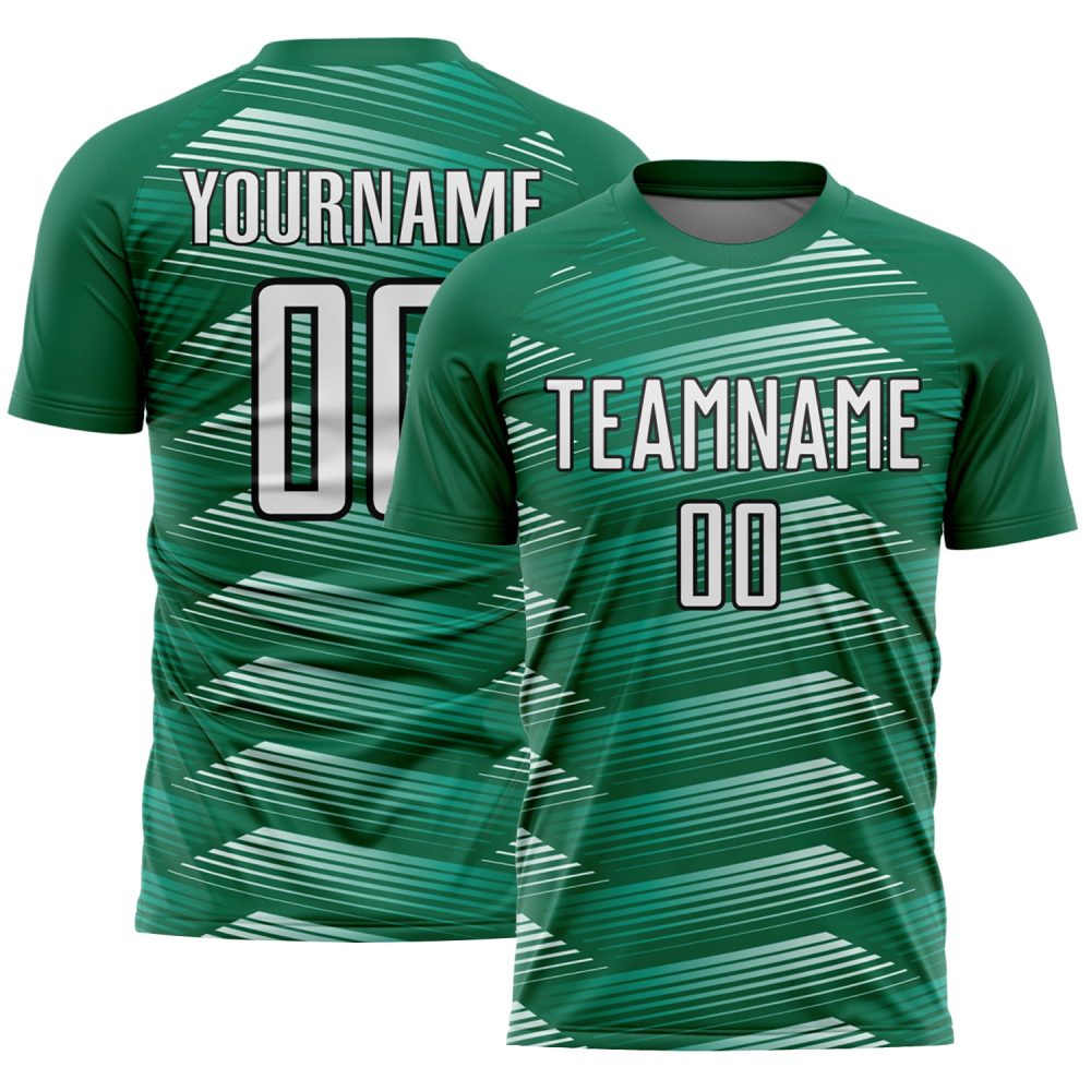 Custom Kelly Green White-Black Stripe Line Sublimation Soccer Uniform Jersey