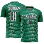 Custom Kelly Green White-Black Stripe Line Sublimation Soccer Uniform Jersey