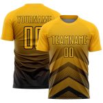 Custom Gold Black Gradient Arrow Geometric Shapes Sublimation Soccer Uniform Jersey