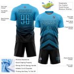 Custom Sky Blue Black Gradient Arrow Geometric Shapes Sublimation Soccer Uniform Jersey