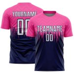 Custom Pink White-Navy Gradient Dripping Splatter Art Sublimation Soccer Uniform Jersey
