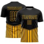 Custom Black Gold Stripe Line Sublimation Soccer Uniform Jersey