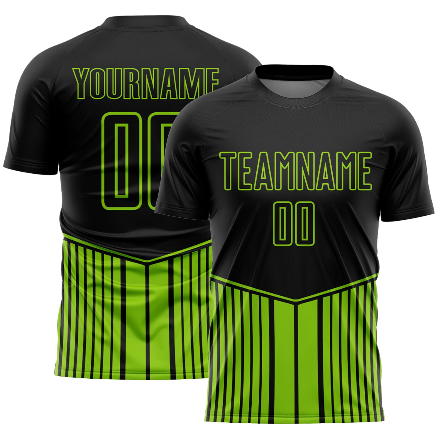 Custom Black Neon Green Stripe Line Sublimation Soccer Uniform Jersey
