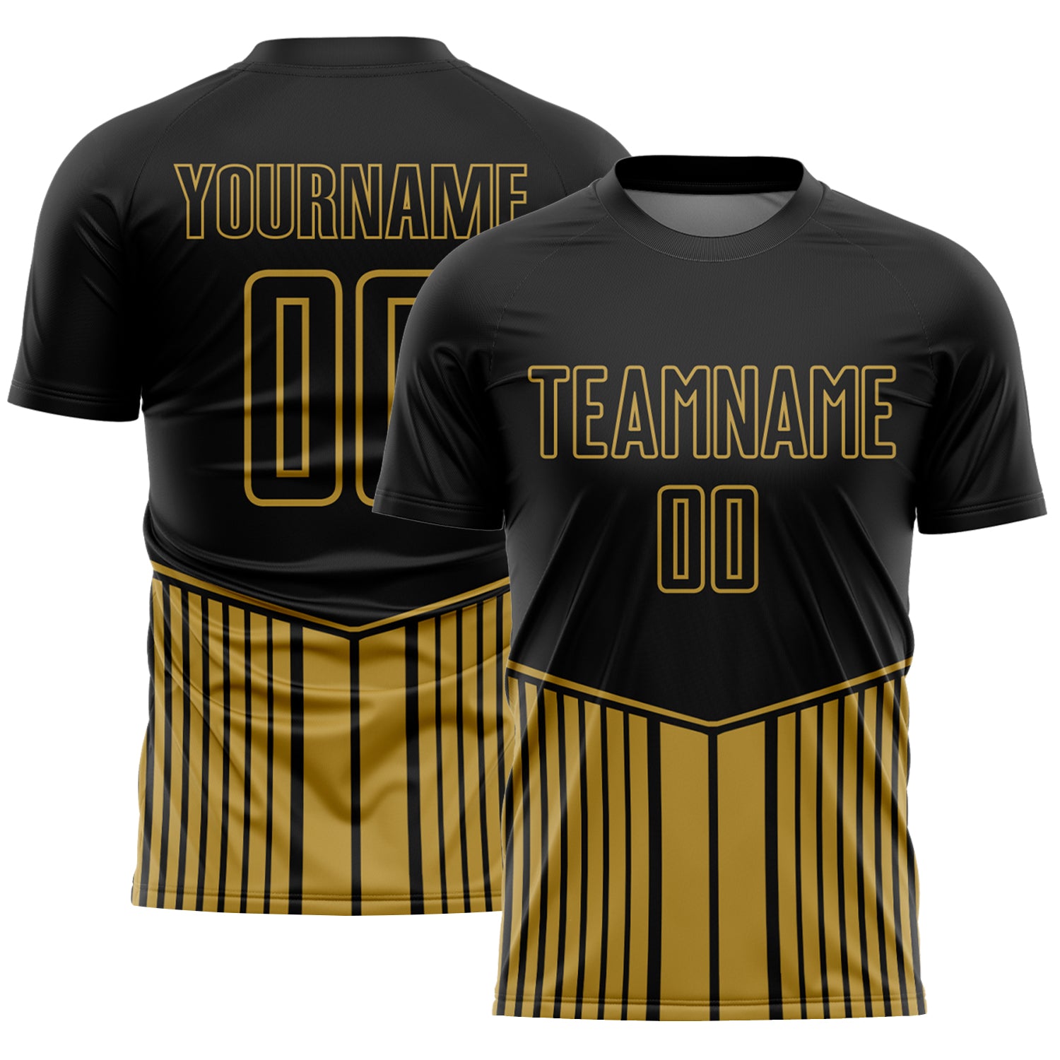 Custom Black Old Gold Stripe Line Sublimation Soccer Uniform Jersey