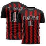 Custom Black Red-White Stripe Line Sublimation Soccer Uniform Jersey
