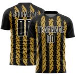 Custom Black Old Gold-White Stripe Line Sublimation Soccer Uniform Jersey