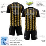 Custom Black Old Gold-White Stripe Line Sublimation Soccer Uniform Jersey