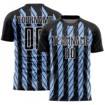 Custom Black Light Blue-White Stripe Line Sublimation Soccer Uniform Jersey