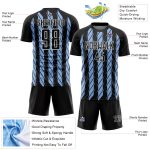 Custom Black Light Blue-White Stripe Line Sublimation Soccer Uniform Jersey