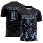 Custom Black Light Blue Splash Sublimation Soccer Uniform Jersey